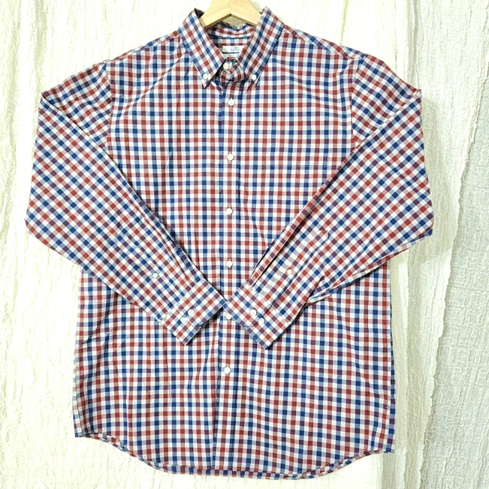 Croft & Barrow Easy‎ Care Button-down Shirt Men's Sz L Blue Red Check Collared
